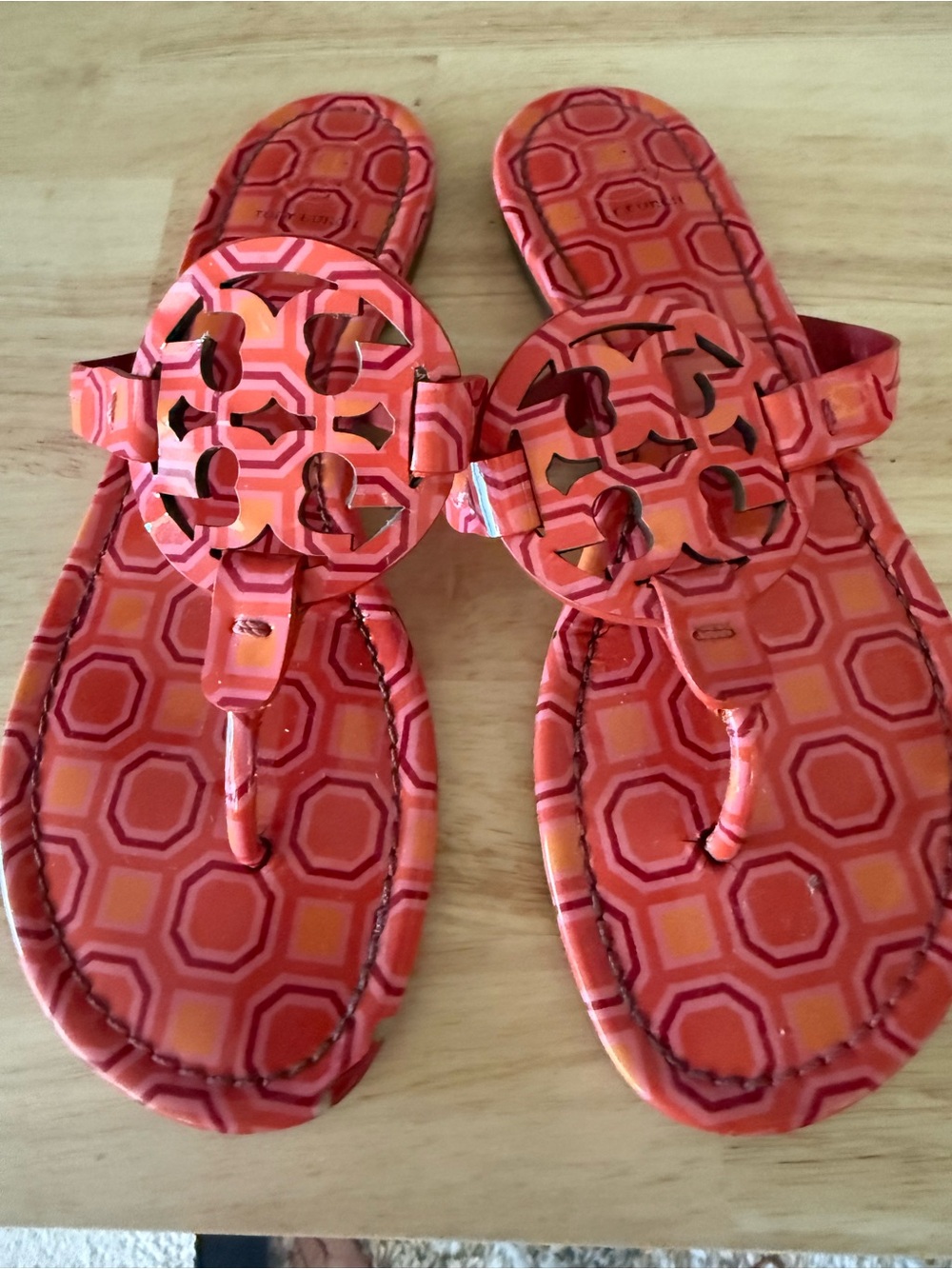Tory Burch Coral and Pink Geometric Miller Sandals